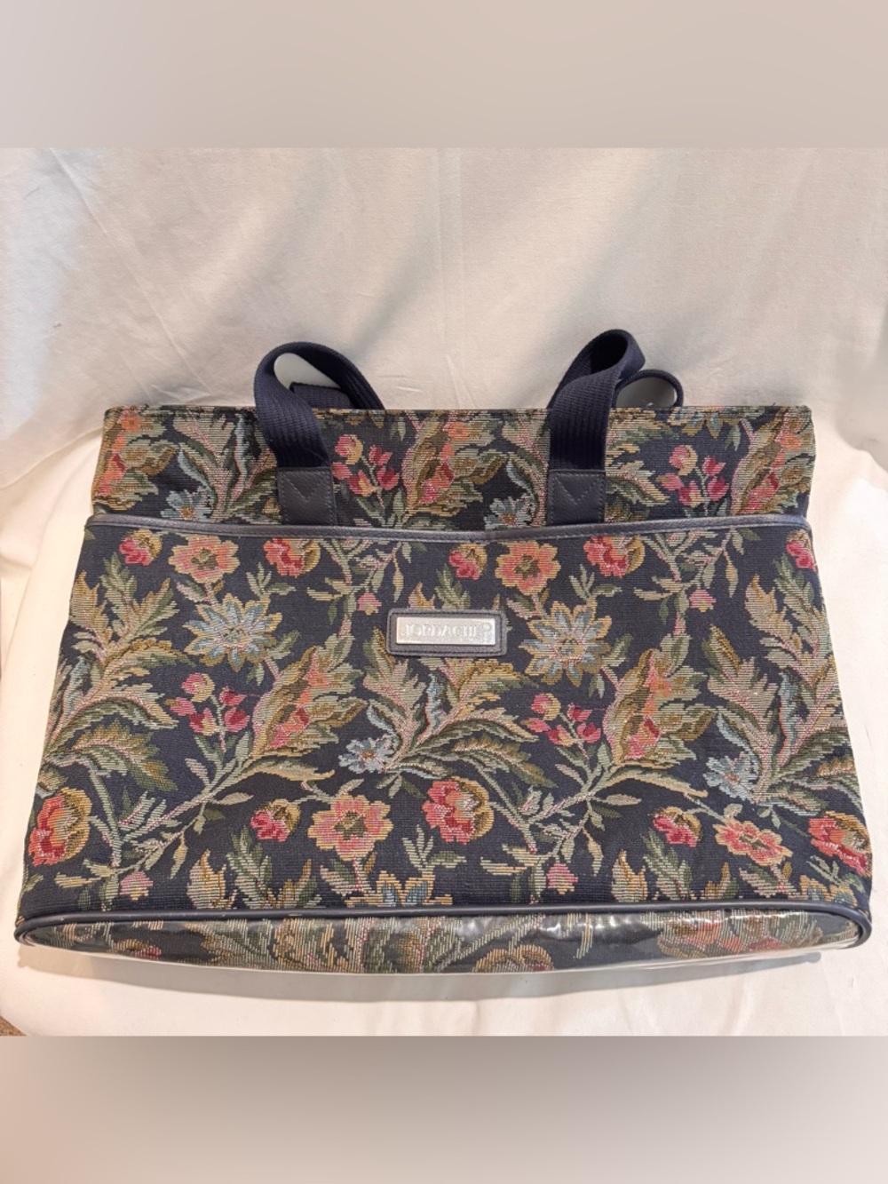 Vtg JORDACHE Floral Tapestry Carry on Tote Bag Weekender